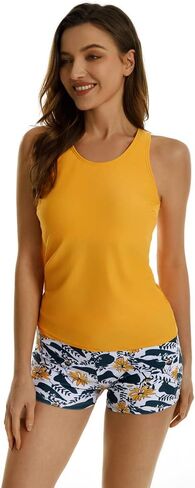 2 Piece Tankini Swimsuits for Women Swim Tank Top Bathing Suits with Boy Shorts and Bra Athletic Swimwear in Kuwait
