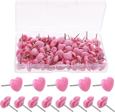 TIESOME 100 قطعة دبابيس دفع، 0.47 بوصة دبابيس إبهام مزخرفة لطيفة على شكل قلب دبابيس دفع إبهام للمنزل والمدرسة والمكتب ولوحة الفلين (وردي) in Kuwait