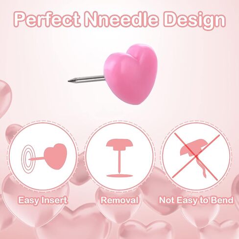TIESOME 100 قطعة دبابيس دفع، 0.47 بوصة دبابيس إبهام مزخرفة لطيفة على شكل قلب دبابيس دفع إبهام للمنزل والمدرسة والمكتب ولوحة الفلين (وردي) in Kuwait