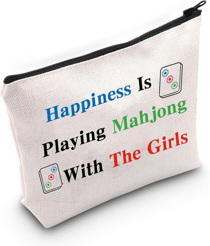 JXGZSO Mahjong Makeup Bag Happiness Is Playing Mahjong With The Girl Board Game Bag For Lucky Mahjong Player Mahjong Lover in Kuwait