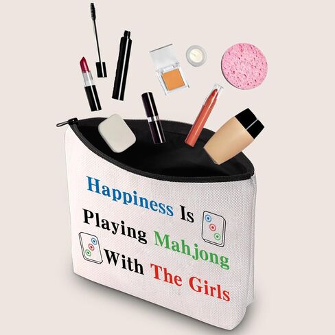 JXGZSO Mahjong Makeup Bag Happiness Is Playing Mahjong With The Girl Board Game Bag For Lucky Mahjong Player Mahjong Lover in Kuwait