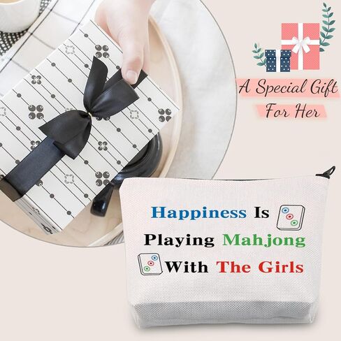 JXGZSO Mahjong Makeup Bag Happiness Is Playing Mahjong With The Girl Board Game Bag For Lucky Mahjong Player Mahjong Lover in Kuwait