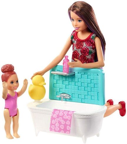 Barbie Skipper Babysitters Inc. Playset with Bathtub, Babysitting Skipper Doll and Small Toddler Doll with Button to Move Arms and Splash, Plus Themed Accessories, Gift for 3 to 7 Year Olds​​​​ in Saudi Arabia