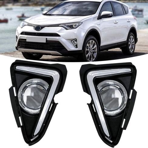 Daytime Running Lights For Toyota RAV4 2016 2017 2018 Front Fog Lamps Amber Turn Signal light Replacement DRL for Rav4 LED Fog Light with Bezel in Saudi Arabia