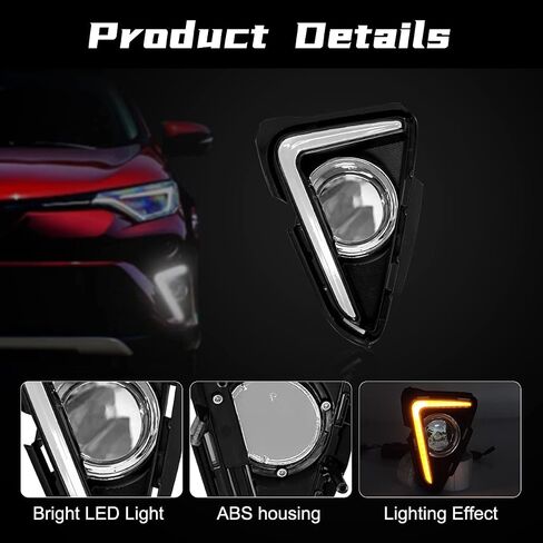 Daytime Running Lights For Toyota RAV4 2016 2017 2018 Front Fog Lamps Amber Turn Signal light Replacement DRL for Rav4 LED Fog Light with Bezel in Saudi Arabia