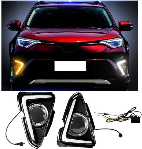 Daytime Running Lights For Toyota RAV4 2016 2017 2018 Front Fog Lamps Amber Turn Signal light Replacement DRL for Rav4 LED Fog Light with Bezel in Saudi Arabia