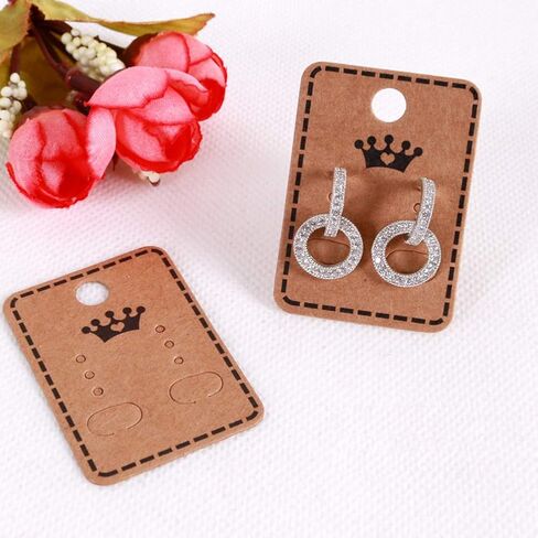 AKOAK 100 Pcs Vintage Kraft Paper Earring Display Card, Square Cat Head Shape Heart Shape Crown Shape Earring Stud Earclip Display Hanging Card (Heart Shape, 5x4cm) in Saudi Arabia
