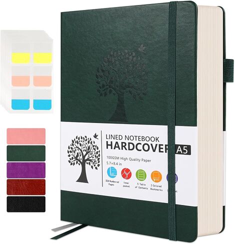 Wide Ruled Notebook Journal for Women & Men, A5 Hardcover Lined Journal Leather Notebook, 324 Numbered 100GSM Pages Thick Notebook for Writing, Study, Work, Campus, School, Note Taking in Saudi Arabia
