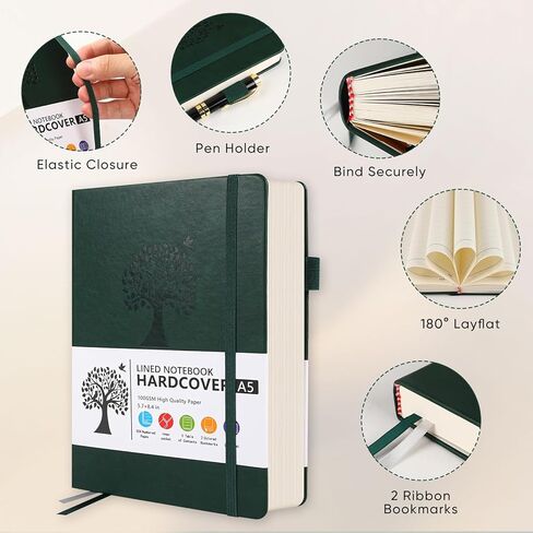 Wide Ruled Notebook Journal for Women & Men, A5 Hardcover Lined Journal Leather Notebook, 324 Numbered 100GSM Pages Thick Notebook for Writing, Study, Work, Campus, School, Note Taking in Saudi Arabia
