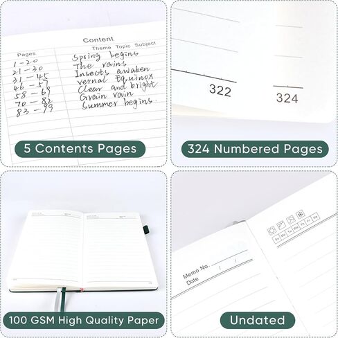 Wide Ruled Notebook Journal for Women & Men, A5 Hardcover Lined Journal Leather Notebook, 324 Numbered 100GSM Pages Thick Notebook for Writing, Study, Work, Campus, School, Note Taking in Saudi Arabia
