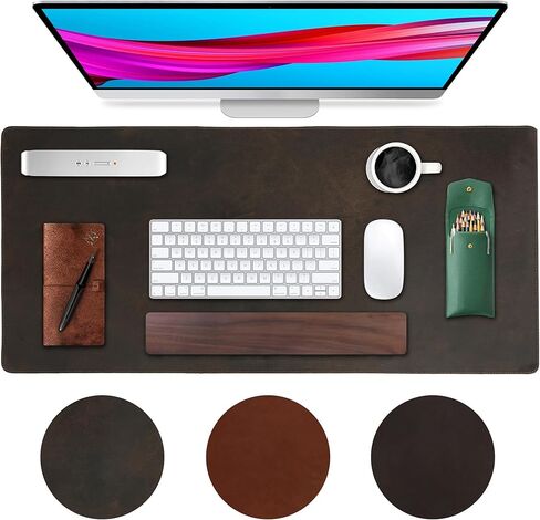 واقي وسادة مكتب من الجلد الطبيعي، منظم لوحة ماوس ممتد، بساط مكتب كبير مقاس 28 × 13 بوصة، نشاف مكتب جلدي غير قابل للانزلاق، وسادة مكتب كمبيوتر محمول، لوحة كتابة للمكتب والمنزل (أسود) in Kuwait