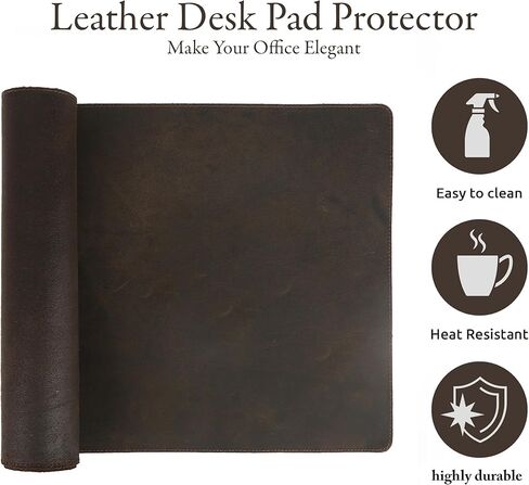 واقي وسادة مكتب من الجلد الطبيعي، منظم لوحة ماوس ممتد، بساط مكتب كبير مقاس 28 × 13 بوصة، نشاف مكتب جلدي غير قابل للانزلاق، وسادة مكتب كمبيوتر محمول، لوحة كتابة للمكتب والمنزل (أسود) in Kuwait