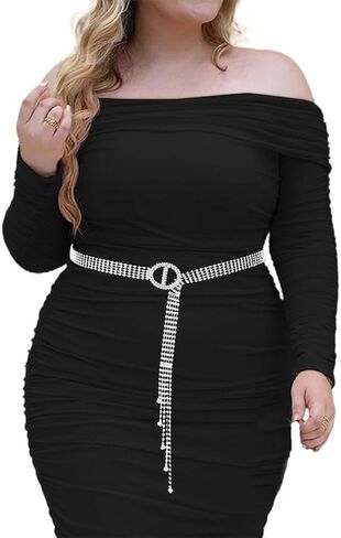CanB Rhinestone Waist Belt Crystal Chain Belt Large Size Belt Women Waistband Belt for Dress in Kuwait