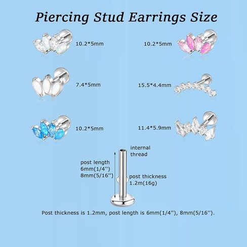 Lantine G23 التيتانيوم اللولب ثقب المجوهرات أوبال 16 جرام شقة عودة وأقراط متسلق Labret الغضروف الزنمة Daith ثقب المجوهرات in Saudi Arabia