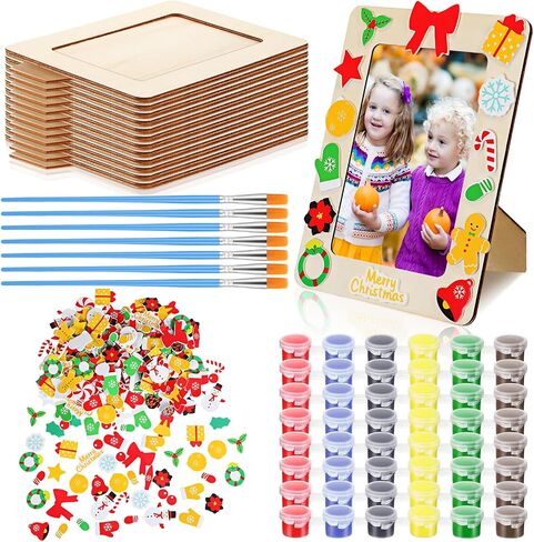 Cholemy 25 Pcs Autumn DIY Picture Frames Craft Set Thanksgiving Wooden DIY Photo Frame with Leaves Stickers and Acrylic Paints for School Game Home Classroom Activities Party Decorations in Kuwait