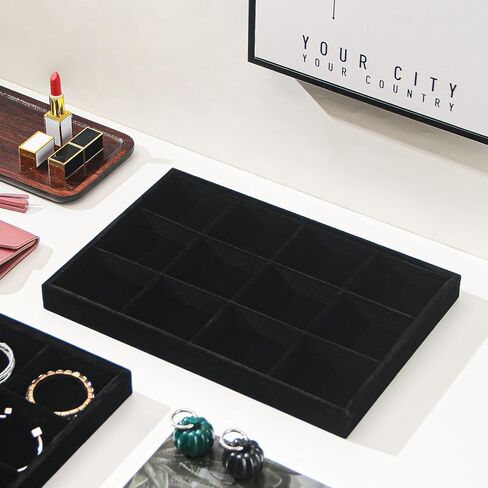 Byken 2 Pcs Stackable Jewelry Organizer Trays,12 Grids Jewelry Display Dish Tray for Selling Rings Bracelets Earrings,Bedside Desktop Storage Dish for Girls (Black) in Kuwait
