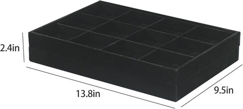 Byken 2 Pcs Stackable Jewelry Organizer Trays,12 Grids Jewelry Display Dish Tray for Selling Rings Bracelets Earrings,Bedside Desktop Storage Dish for Girls (Black) in Kuwait