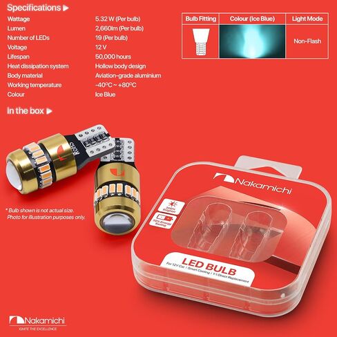 Nakamichi T10 LED Light Bulb 168 2825 194 W5W Wedge 18+1 SMD 3014 Chipsets LED Replacement Bulbs Error Free for Car Interior Dome Map Door License Courtesy Dash Lights (Xenon White, 19 LEDs) in Saudi Arabia
