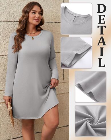 Huukeay 3 Pack Women's Plus Size Dress Long Sleeve Swing Dress Casual with Pockets Round Neck Loose Fit Flowy T Shirt Dress in Saudi Arabia