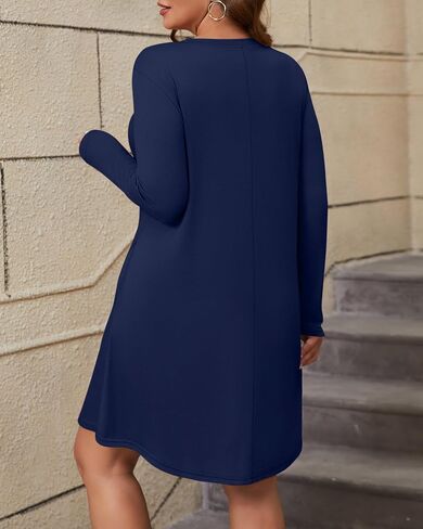 Huukeay 3 Pack Women's Plus Size Dress Long Sleeve Swing Dress Casual with Pockets Round Neck Loose Fit Flowy T Shirt Dress in Saudi Arabia