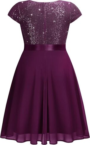 Knitee Women's Plus Size Elegant Sequin Chiffon Ruffle Hemline Glitter Cocktail Prom Flowy Dress in Kuwait