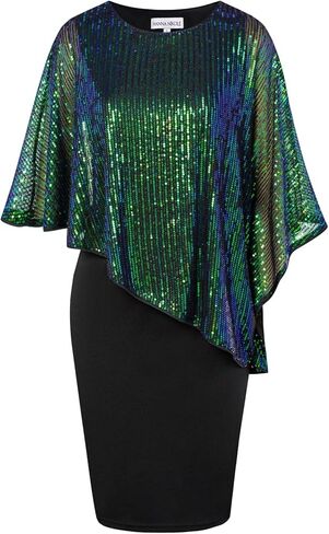 Hanna Nikole Women's Sleeveless Cape Dress with Sequin Overlay Sequin Bodycon Pencil Dress in Saudi Arabia