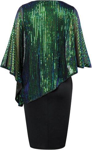 Hanna Nikole Women's Sleeveless Cape Dress with Sequin Overlay Sequin Bodycon Pencil Dress in Saudi Arabia