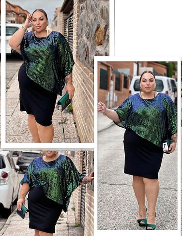 Hanna Nikole Women's Sleeveless Cape Dress with Sequin Overlay Sequin Bodycon Pencil Dress in Saudi Arabia