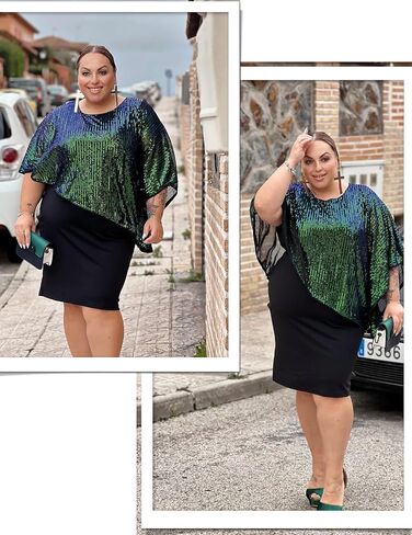 Hanna Nikole Women's Sleeveless Cape Dress with Sequin Overlay Sequin Bodycon Pencil Dress in Saudi Arabia