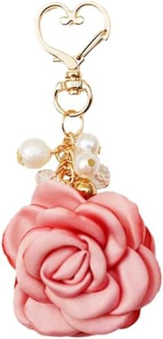 Fuqimanman2020 Rose Keychain Flower Charm Keychain with Chain Tassel Colorful Rose Pendant Keyring for Women in Saudi Arabia