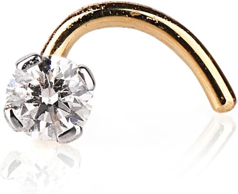 Demira Jewels الصلبة 14 كيلو الذهب الأصفر حقيقية الماس الأنف مسمار للنساء. الماس الأنف الدائري تويست المسمار الأنف ثقب المجوهرات in Kuwait