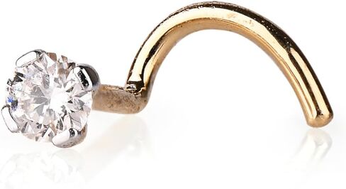 Demira Jewels الصلبة 14 كيلو الذهب الأصفر حقيقية الماس الأنف مسمار للنساء. الماس الأنف الدائري تويست المسمار الأنف ثقب المجوهرات in Kuwait