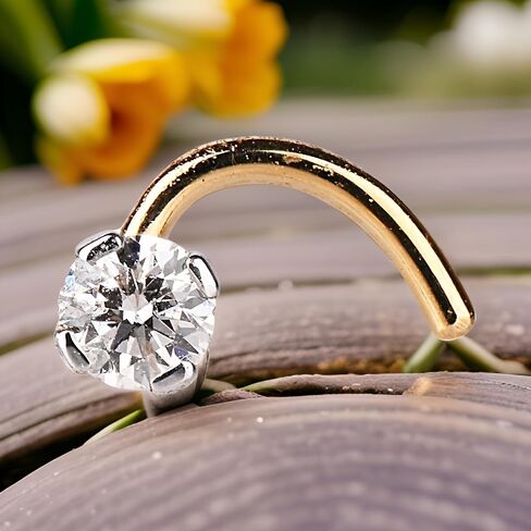 Demira Jewels الصلبة 14 كيلو الذهب الأصفر حقيقية الماس الأنف مسمار للنساء. الماس الأنف الدائري تويست المسمار الأنف ثقب المجوهرات in Kuwait
