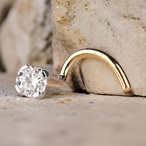 Demira Jewels الصلبة 14 كيلو الذهب الأصفر حقيقية الماس الأنف مسمار للنساء. الماس الأنف الدائري تويست المسمار الأنف ثقب المجوهرات in Kuwait