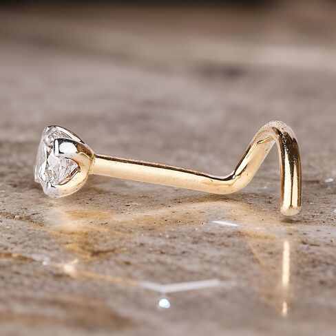 Demira Jewels الصلبة 14 كيلو الذهب الأصفر حقيقية الماس الأنف مسمار للنساء. الماس الأنف الدائري تويست المسمار الأنف ثقب المجوهرات in Kuwait