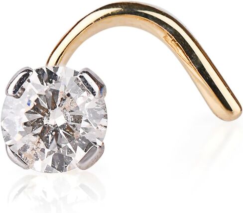 Demira Jewels الصلبة 14 كيلو الذهب الأصفر حقيقية الماس الأنف مسمار للنساء. الماس الأنف الدائري تويست المسمار الأنف ثقب المجوهرات in Kuwait
