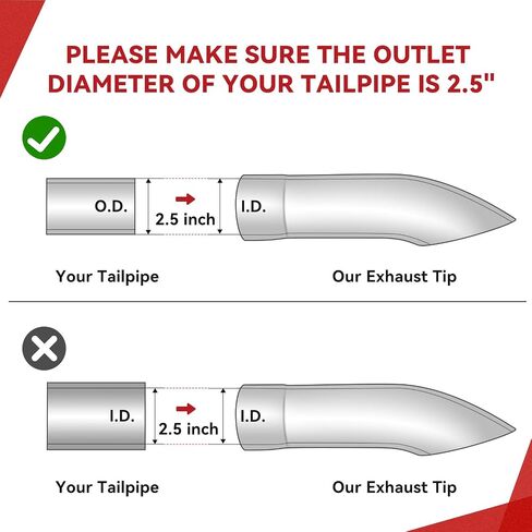 YITAMOTOR 2.5 Inch Inlet Turn Down Exhaust Tip, 2.5" x 2.5" x 9" Stainless Steel Professional Exhaust Tail Tip, Fit 2 1/2 Inch Outside Diameter Tailpipe, Black Painted Surface, Bolt On in Saudi Arabia