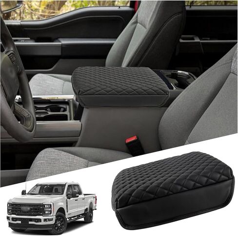 غطاء مسند ذراع وحدة التحكم المركزية متوافق مع الملحقات الداخلية 2023، 2024-2025 Ford F250 F350 F450 F550، واقي غطاء مسند الذراع من جلد البولي يوريثان مع مقعد دلو فقط (نسيج منقوش) in Saudi Arabia