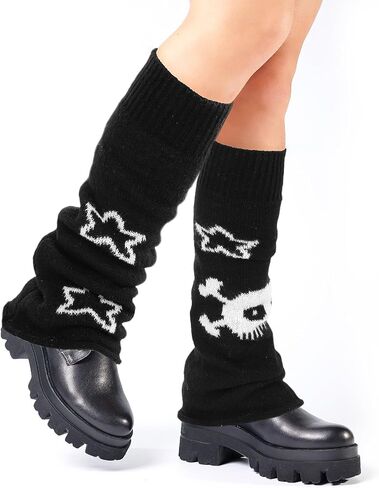 Gothic Skull Star Print Leg Warmers, Y2k Knitted Leg Warmers Two Side Wear Leg Warmers Punk Girls Kawaii Leg Sleeves Fall/Winter Leg Cover in Saudi Arabia