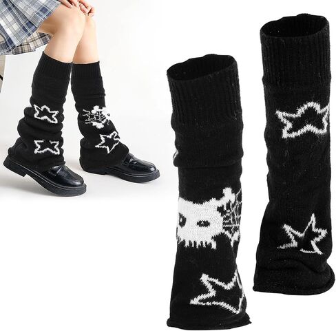 Gothic Skull Star Print Leg Warmers, Y2k Knitted Leg Warmers Two Side Wear Leg Warmers Punk Girls Kawaii Leg Sleeves Fall/Winter Leg Cover in Saudi Arabia