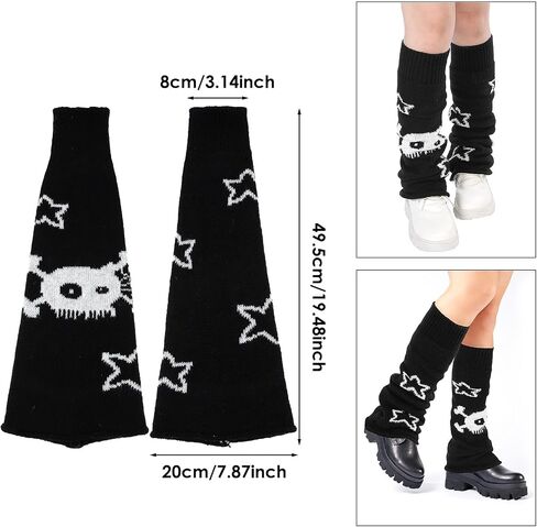 Gothic Skull Star Print Leg Warmers, Y2k Knitted Leg Warmers Two Side Wear Leg Warmers Punk Girls Kawaii Leg Sleeves Fall/Winter Leg Cover in Saudi Arabia