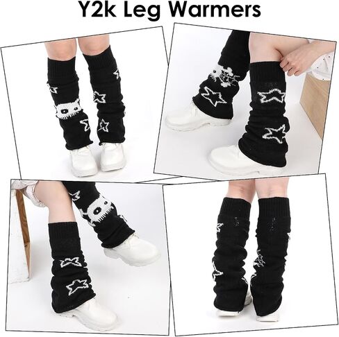 Gothic Skull Star Print Leg Warmers, Y2k Knitted Leg Warmers Two Side Wear Leg Warmers Punk Girls Kawaii Leg Sleeves Fall/Winter Leg Cover in Saudi Arabia