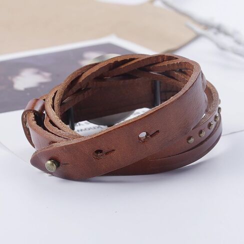 Genuine Leather Braided Strap Double Wrap Aound Watch for Women Vintage Bohemian Style Bronze Small 26mm Roman Number Dial Adjustable Wrap WatchBrown in Saudi Arabia