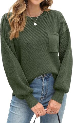 JINKESI Women's Casual Long Sleeve Sweaters Loose Crewneck Knit Solid Oversized Pullover Sweater Trendy Outfits in Saudi Arabia