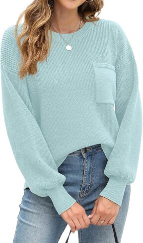 JINKESI Women's Casual Long Sleeve Sweaters Loose Crewneck Knit Solid Oversized Pullover Sweater Trendy Outfits in Saudi Arabia