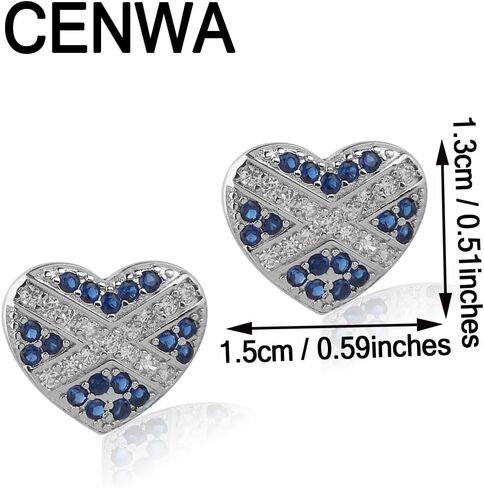 CENWA Tiny Scotland Heart Earrings Scotland Flag Heart Earrings Scottish Blue and White Cross National Flag Stud Earrings in Saudi Arabia