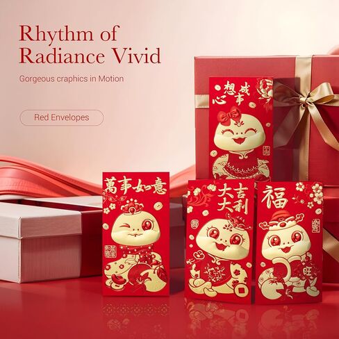 ThxToms 36pcs Red Envelopes Chinese New Year,Red Chinese Envelopes for Money 2025 Snake Lunar New Year,6 Designs, Cute Cartoon Snake, L in Saudi Arabia