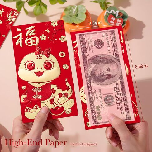 ThxToms 36pcs Red Envelopes Chinese New Year,Red Chinese Envelopes for Money 2025 Snake Lunar New Year,6 Designs, Cute Cartoon Snake, L in Saudi Arabia