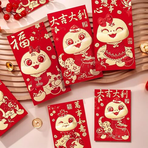 ThxToms 36pcs Red Envelopes Chinese New Year,Red Chinese Envelopes for Money 2025 Snake Lunar New Year,6 Designs, Cute Cartoon Snake, L in Saudi Arabia