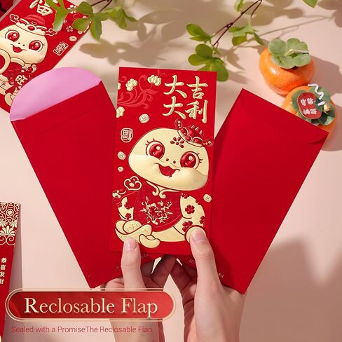 ThxToms 36pcs Red Envelopes Chinese New Year,Red Chinese Envelopes for Money 2025 Snake Lunar New Year,6 Designs, Cute Cartoon Snake, L in Saudi Arabia
